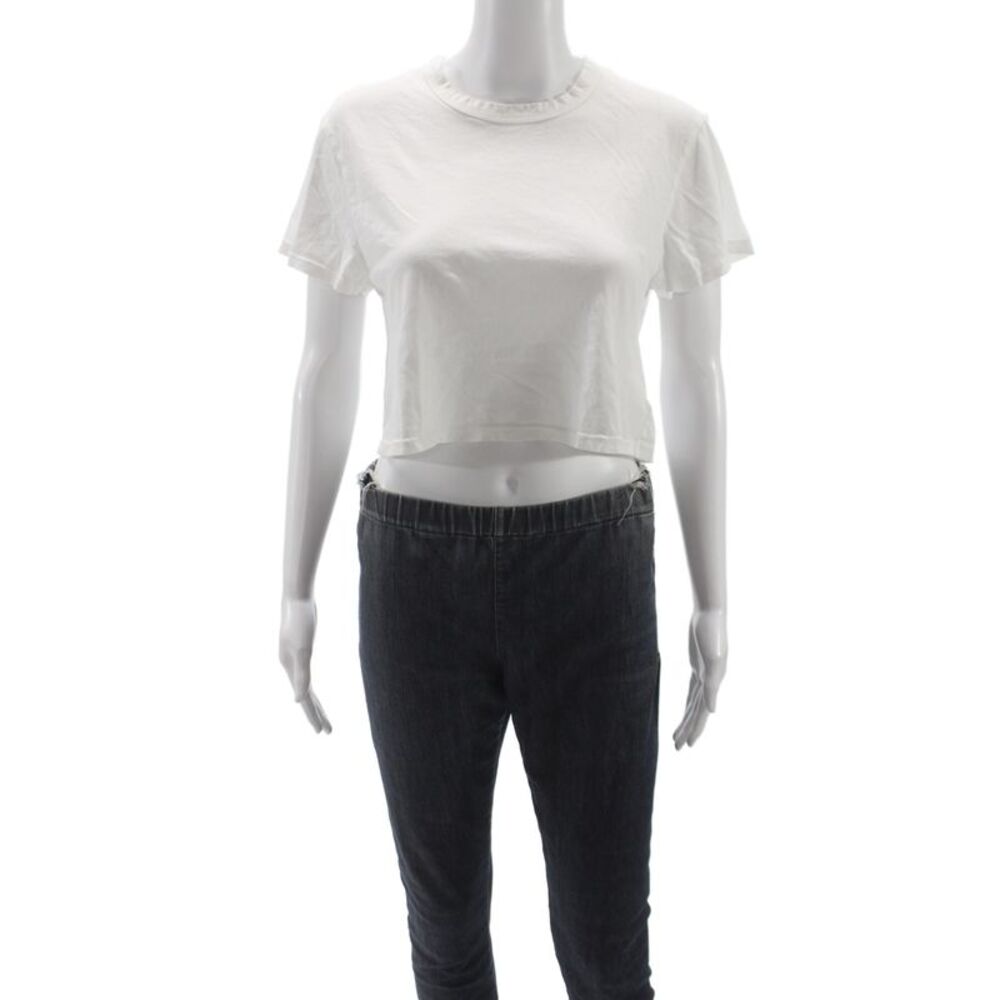 Les Tien Women Cropped T-Shirt White Cotton Short Sleeve Crew Neck Size XS